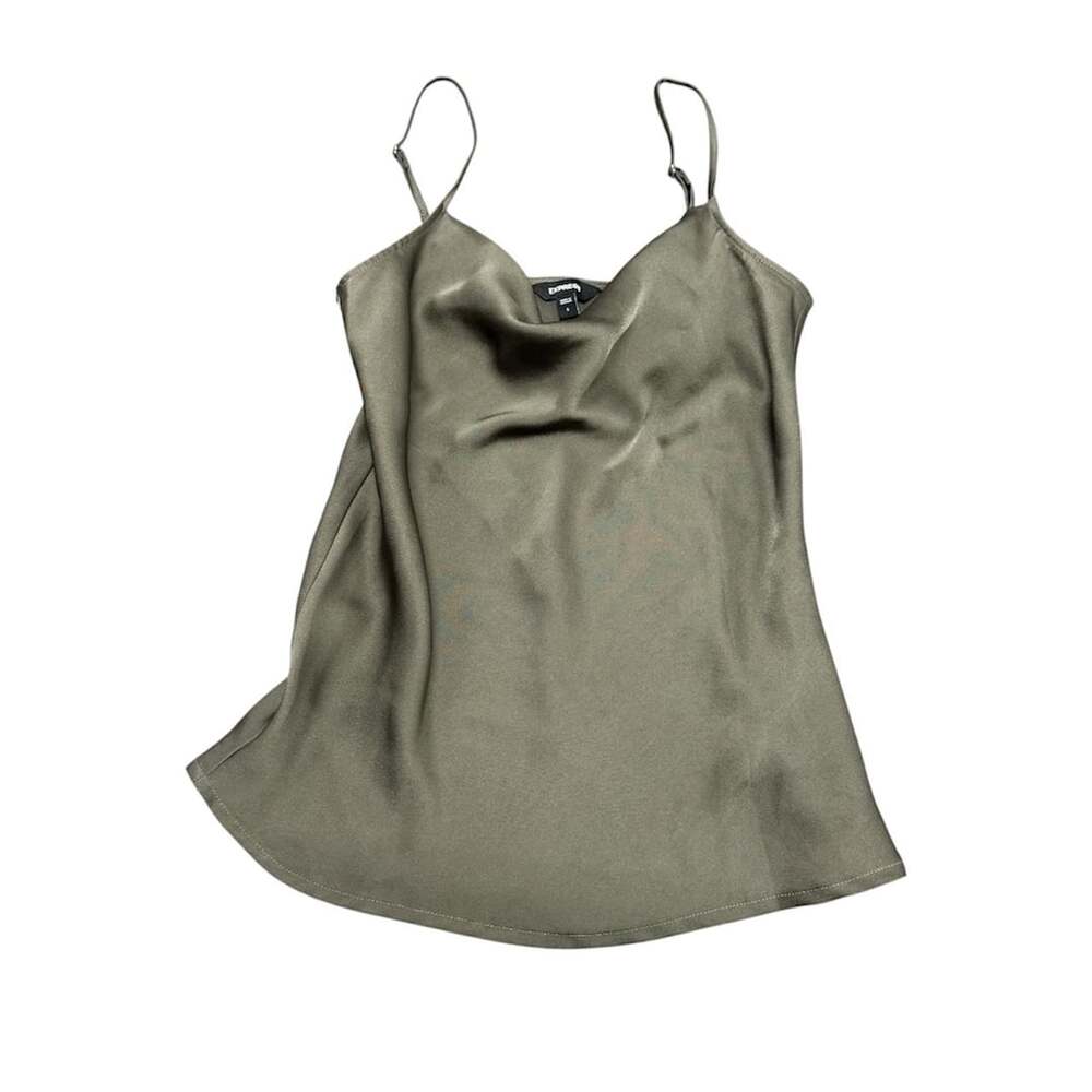 Express Cowlneck Camisole Size S Green Satin Camisole Top